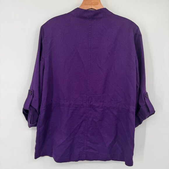 Chicos 2 Womens Purple  Jacket Drawstring Waist 3/4 Roll-Tab Sleeves Size large - Picture 7 of 10